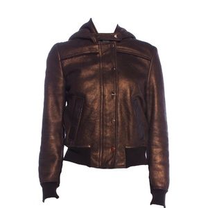 Dolce & Gabbana Authentic Shearling Sheep Bomber Aviator Jacket Brown Hood Small